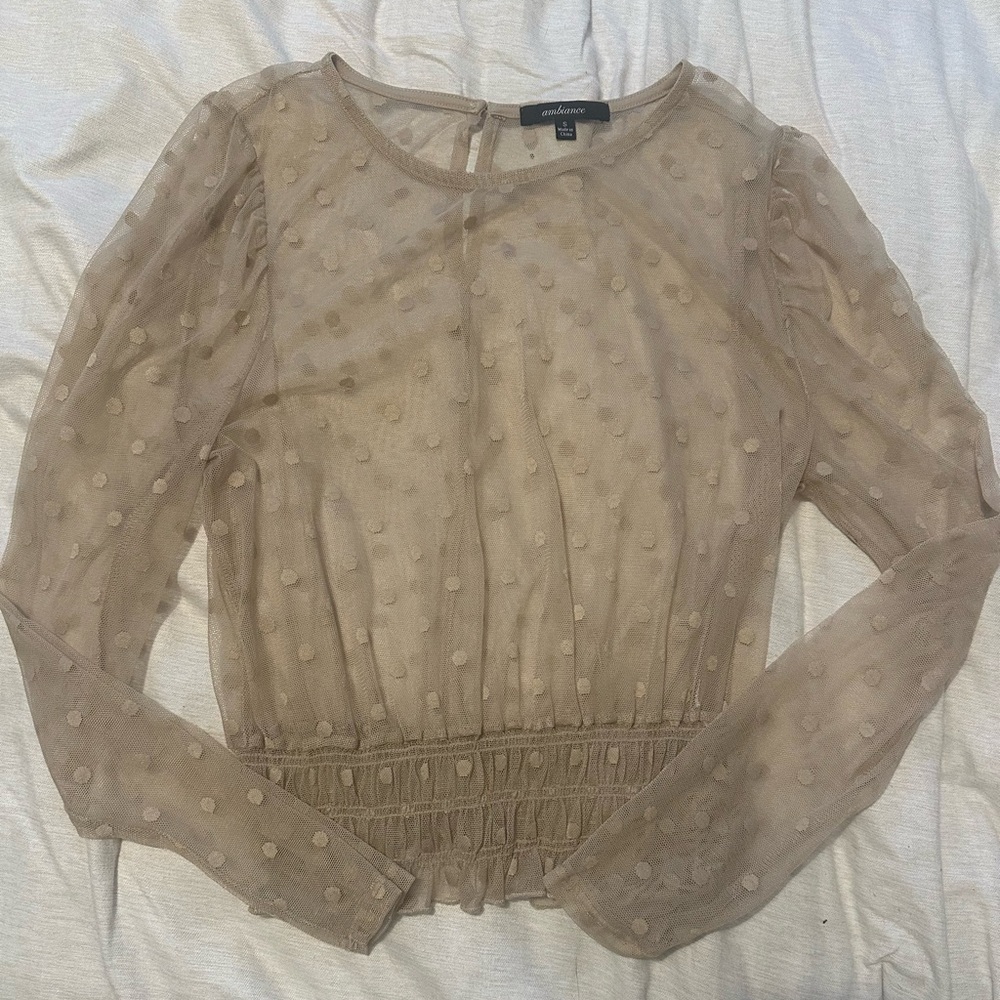 Polka Dot Mesh Long Sleeve Top